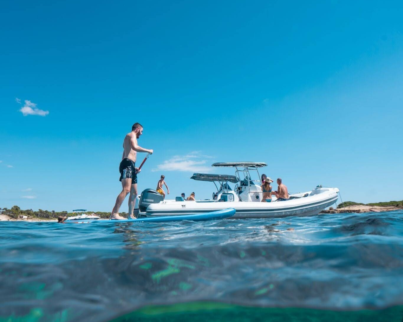 A rib boat which is parked in one of Mallorca’s marinas.